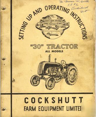 Cockshutt tractor 30 all models operating manual set-up