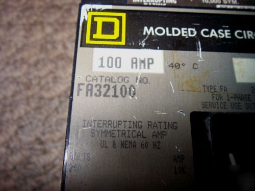 Like new square d FA32100 circuit breaker 100 a 240 v