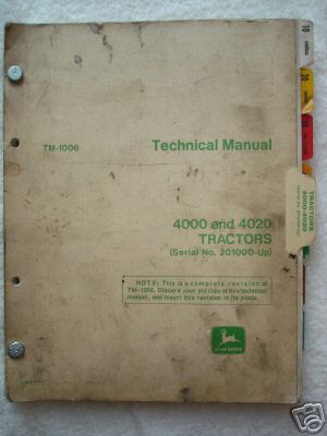 John deere 4000 & 4020 tractor tech manual 201000 & up 
