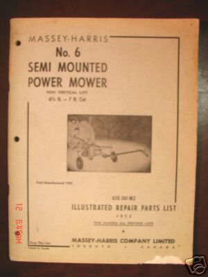 Massey-harris no. 6 semi mounted power mower manual